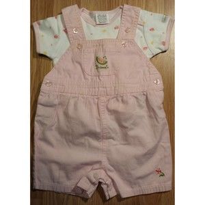 Girl's Sz 6-9 M Month 2 Pc Pink "Lil Seeds" Watermelon Suspender Shorts & Top